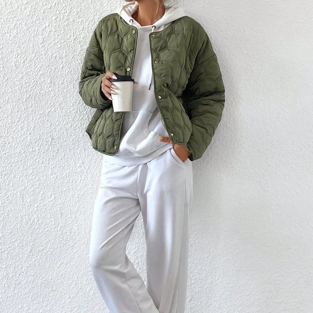 Army Green Casual Women's Geometric Insulated Coat Jacket
